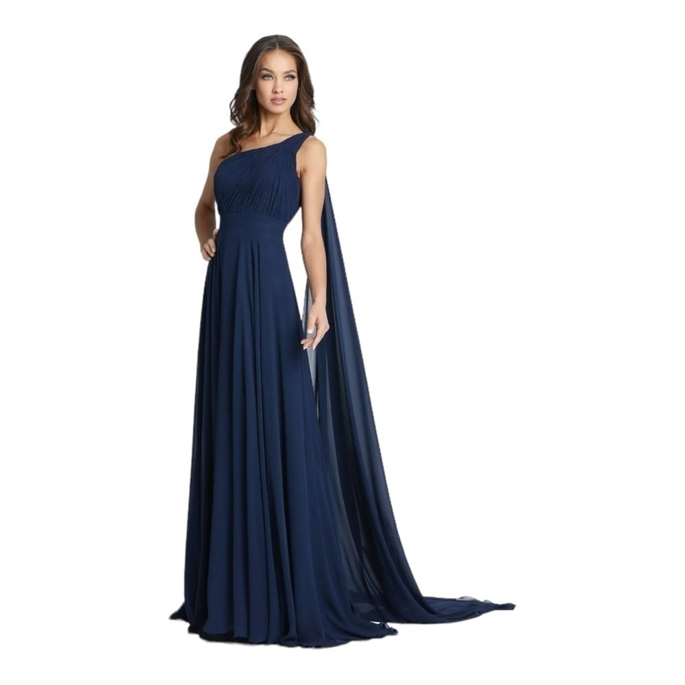 Mac Duggal Draped One Shoulder Evening Gown in Navy NWT